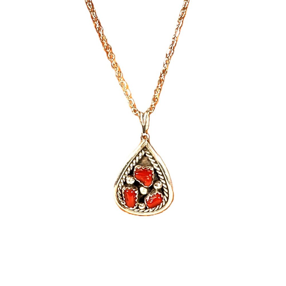 Sterling Silver Necklace, Native American Jewelry, Coral Necklace